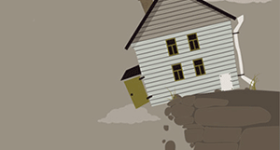 House falling from cliff