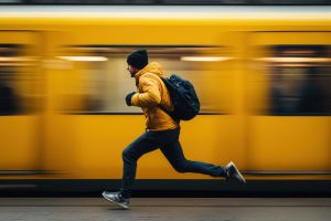 a person running for the train